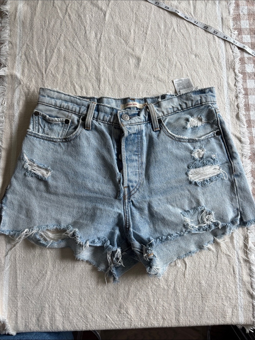 Light Blue Distressed Denim Shorts - Casual Women’s Cut